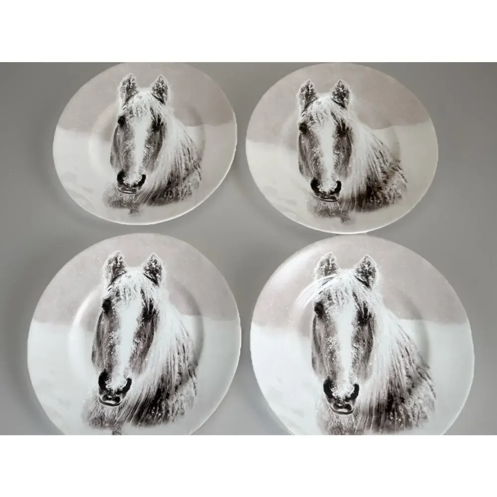 Pier 1 Snow Forest Accent Salad Dessert Plate 8.5/8” Equestrian Set Of 4